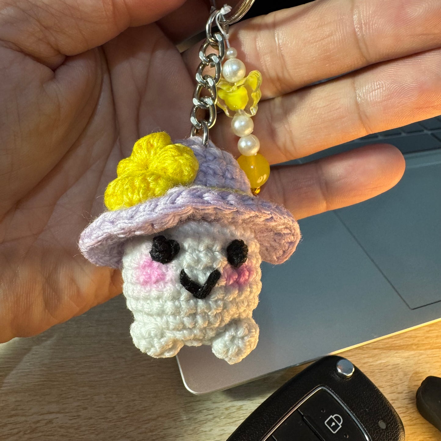 Handcrafted Cute Character Keychain with Pink Sun Hat