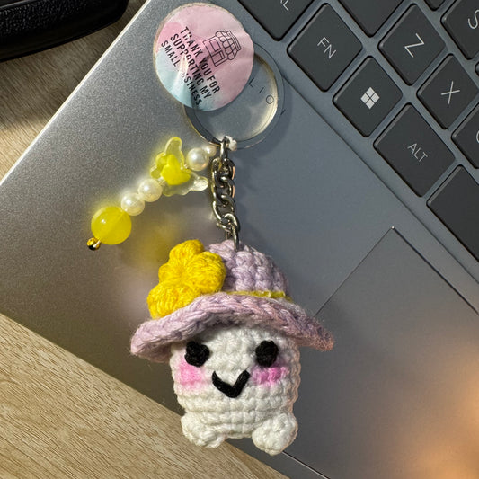 Handcrafted Cute Character Keychain with Pink Sun Hat