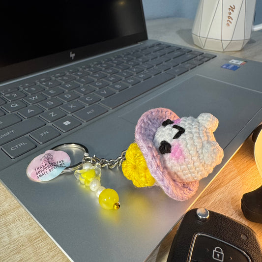 Handcrafted Cute Character Keychain with Pink Sun Hat