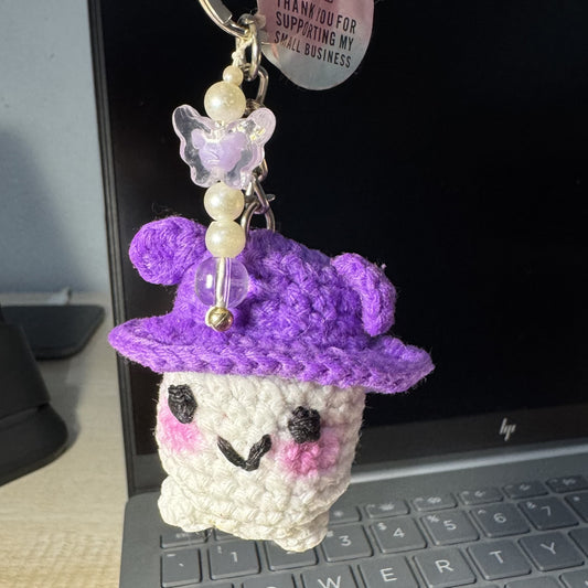 Handcrafted Cute Egg Keychain with Purple Sun Hat – High-Quality & Adorable